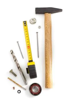 Set of tools and instruments  on white Fotos de archivo