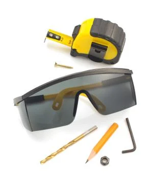 Set of tools and instruments on white Stock Photos