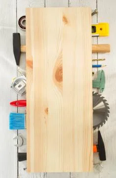 Set of tools and instruments on wood Stock Photos