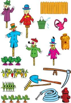 Set of tools and objects for the garden and kailyard Stock Illustration