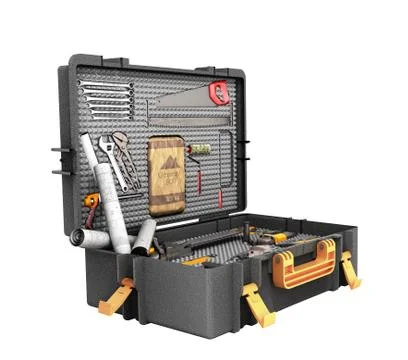 A set of tools in the case 3d render on white background no shadow 스톡 일러스트