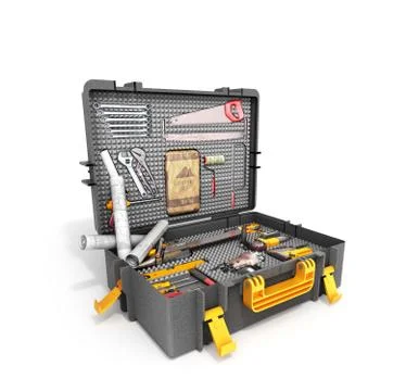 A set of tools in the case 3d render on white background Stockillustratie