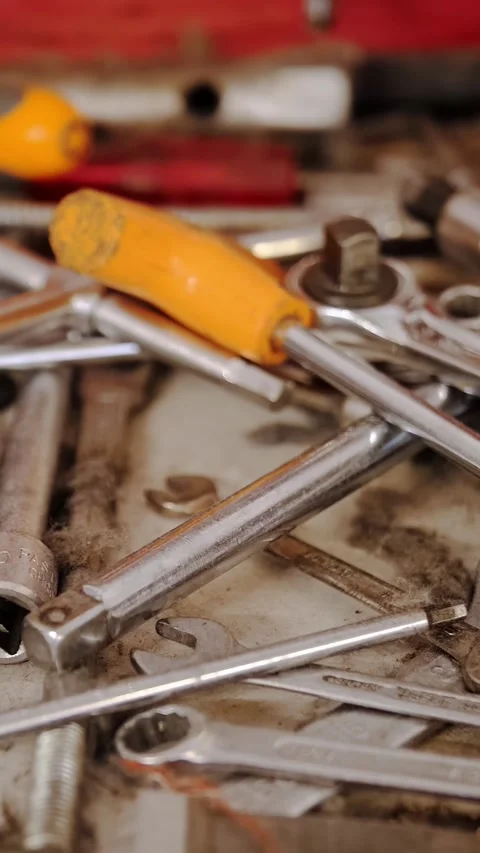 Set of tools. close-up. screwdrivers and wrenches, pliers, hexagons and other Stock Footage 316464466