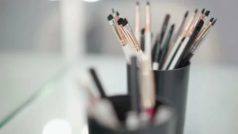 A set of tools for coloring and shaping eyebrows on the table in the salon. Stock Footage 144639824