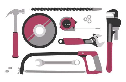 Set of tools for construction and repair in flat style. Vector illustration. Stock Illustration