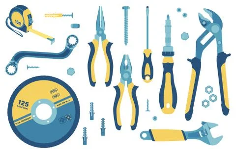 Set of tools for construction and repair in flat style. Vector illustration. Stock Illustration