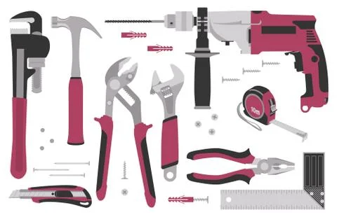 Set of tools for construction and repair in flat style. Vector illustration. Stock Illustration