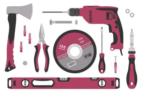 Set of tools for construction and repair in flat style. Vector illustration. Stock Illustration