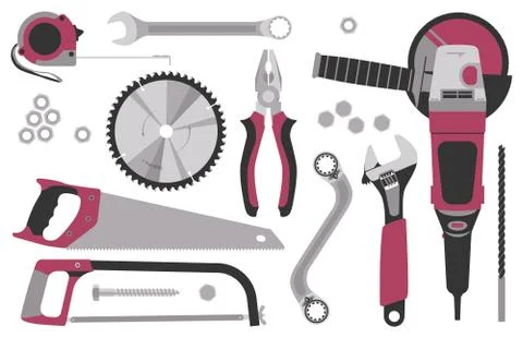 Set of tools for construction and repair in flat style. Vector illustration. Stock Illustration