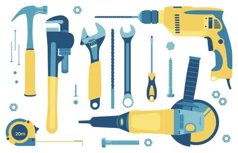 Set of tools for construction and repair in flat style. Vector illustration. Stock Illustration