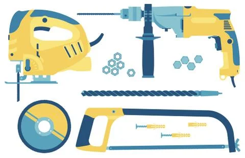 Set of tools for construction and repair in flat style. Vector illustration. Stock Illustration