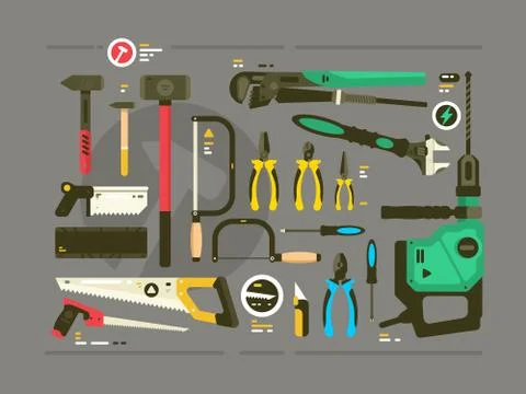 Set of tools for construction and repair Stock Illustration