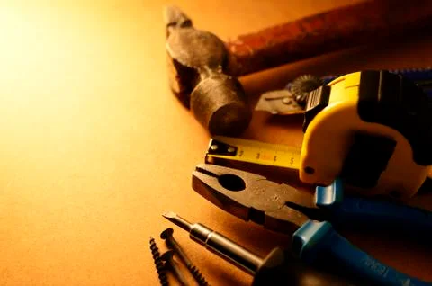 Set of tools with copyspace Stock Photos