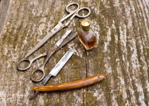 Set tools forperfume barber Stock Photos