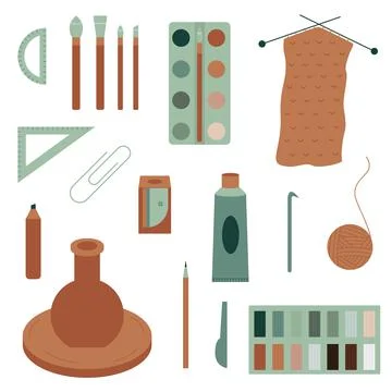 Set of tools for hobbies and crafts. Modeling from clay and plasticine, drawing Stock Illustration