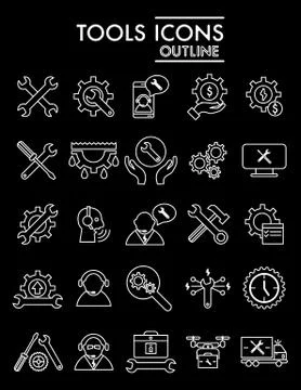 Set of Tools Icons. Vector engineer icons. Repair concept. Thin linear flat Stockillustratie