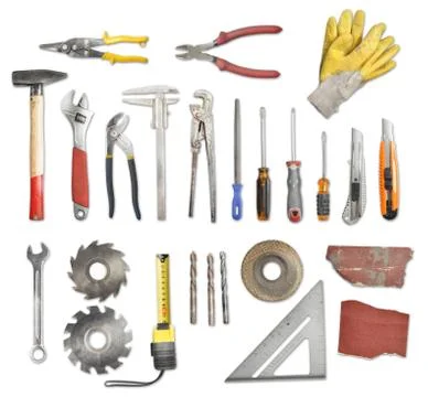 Set of tools isolated on white background Stock Photos