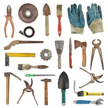 Set of tools isolated on white background Stock Photos