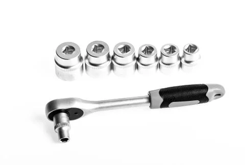 Set of tools isolated on white background. socket wrench. perfect tool kit Stock Photos