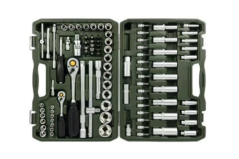 Set tools isolated on a white background. Top view. Toolbox. Stock Photos