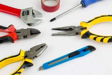 Set of tools, Many tools isolated on white background. Stock Photos