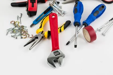 Set of tools, Many tools isolated on white background. Stock Photos