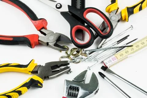 Set of tools, Many tools isolated on white background. Stock Photos