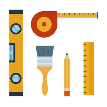 A set of tools for repair and construction flat isolated Stock Illustration