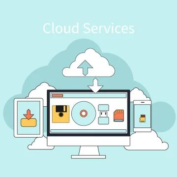Set of tools for saving information online Stock Illustration