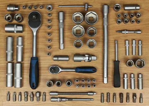 A set of tools, stainless keys. Service station, car service Stock Photos