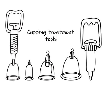 Set of tools for vacuum cupping treatment. Stock Illustration