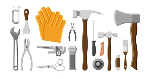 Set of tools vector illustration. Infrastructure and Construction hand tool Stock Illustration