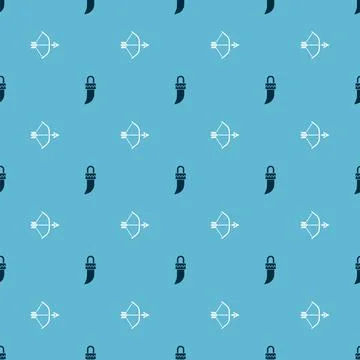Set Tooth and Bow and arrow in quiver on seamless pattern. Vector Stockillustratie