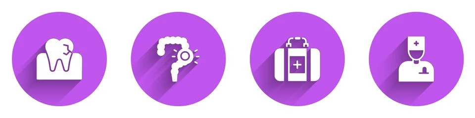 Set Tooth with caries, Gut constipation, First aid kit and Male doctor icon with イラスト素材