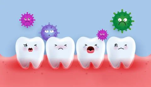 Set of Tooth character cries because of germs. tooth suitable for children .. Illustrazione stock