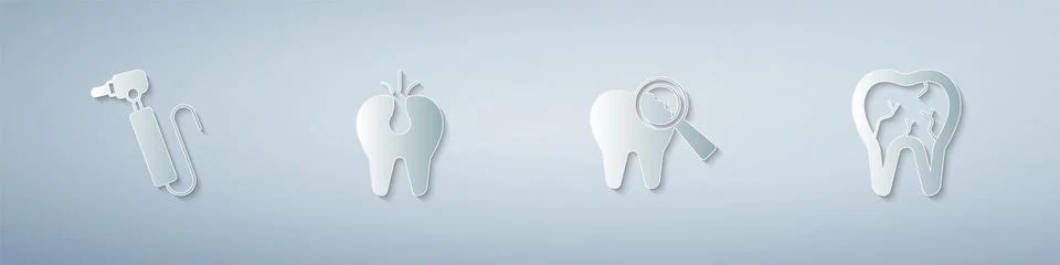 Set Tooth drill, Broken tooth, and . Paper art style. Vector Illustrazione stock