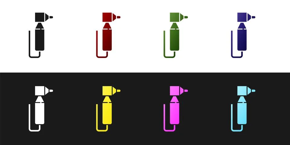 Set Tooth drill icon isolated on black and white background. Dental handpiece Stock Illustration