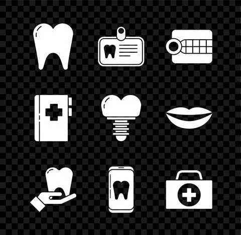 Set Tooth, Id card with tooth, Dentures model, Online dental care, First aid kit Stock Illustration