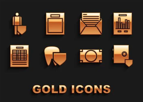 Set Tooth with shield, Document graph chart, Safe, Stacks paper money cash,.. 스톡 일러스트