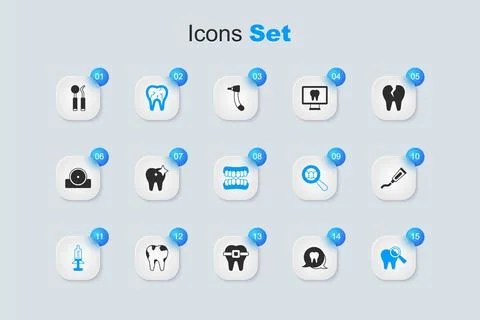 Set Tooth, whitening, Broken tooth, Syringe, Tube of toothpaste, Dental mir.. 스톡 일러스트