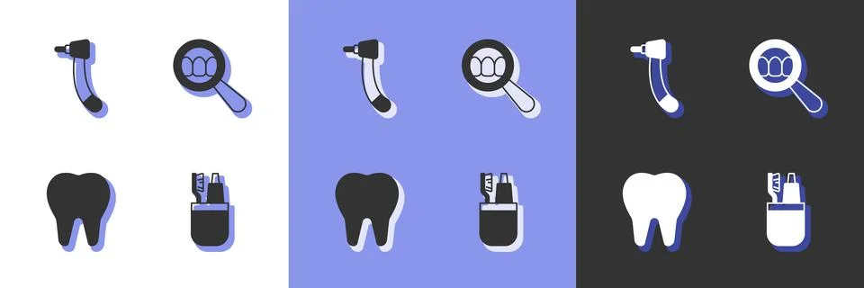 Set Toothbrush and toothpaste, drill, and Dental search icon. Vector Stock Illustration