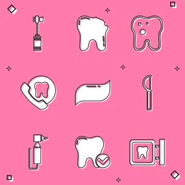 Set Toothbrush, Broken tooth, with caries, Online dental care, Toothpaste 스톡 일러스트