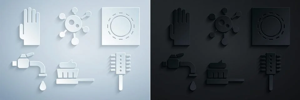 Set Toothbrush with toothpaste, Condom in package safe sex, Water tap, Hairbrush Stock Illustration