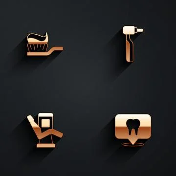 Set Toothbrush with toothpaste, drill, Medical dental chair and Dental clinic 스톡 일러스트