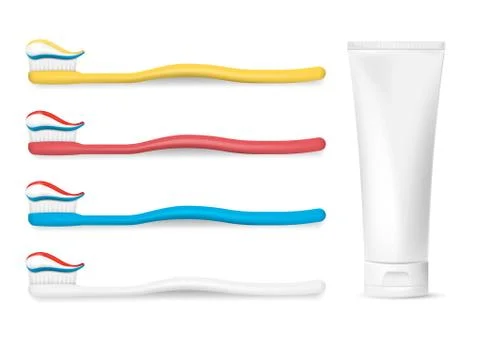 Set of toothbrush with toothpaste isolated on white background. Vector illust Stock Illustration