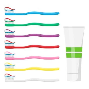 Set of toothbrush with toothpaste isolated on white background. Vector illust Illustrazione stock