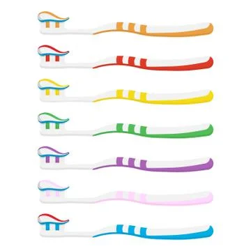 Set of toothbrush with toothpaste isolated on white background. Vector illust Stock Illustration