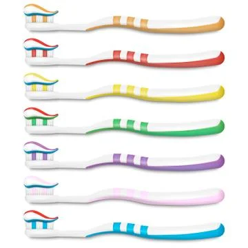 Set of toothbrush with toothpaste isolated on white background. Vector illust Stock Illustration