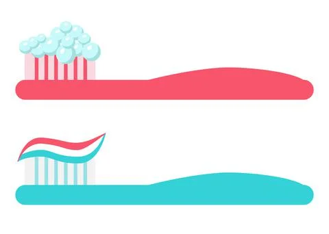 Set of toothbrushes. Brush with paste and with foam. Vector illustration in Stock Illustration