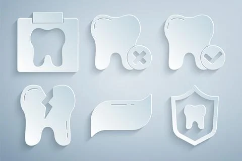 Set Toothpaste, whitening concept, Broken tooth, Dental protection, with ca.. 스톡 일러스트
